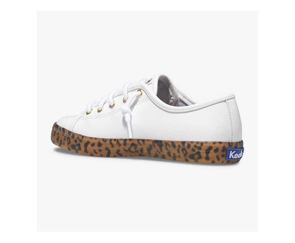 Πανινα Παπουτσια Παιδικα - Keds Kickstart Leopard Foxing - Λευκα - OIRWN6954